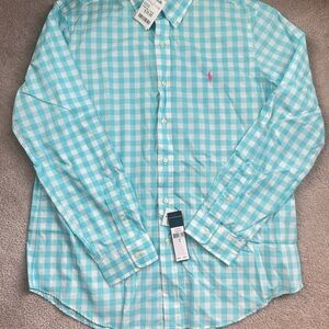 Ralph Lauren Blue Casual Button Down Shirt Gingham Check